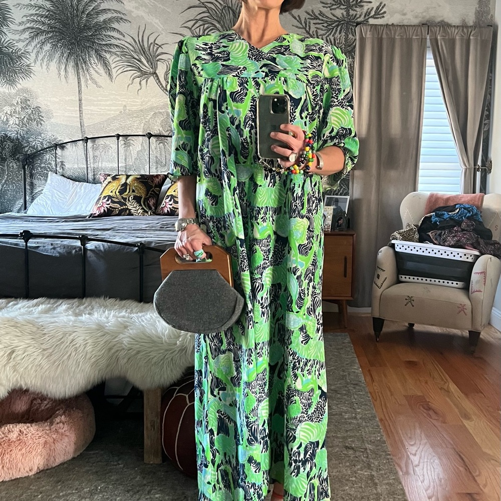 Green and Black Patterned Maxi Dress